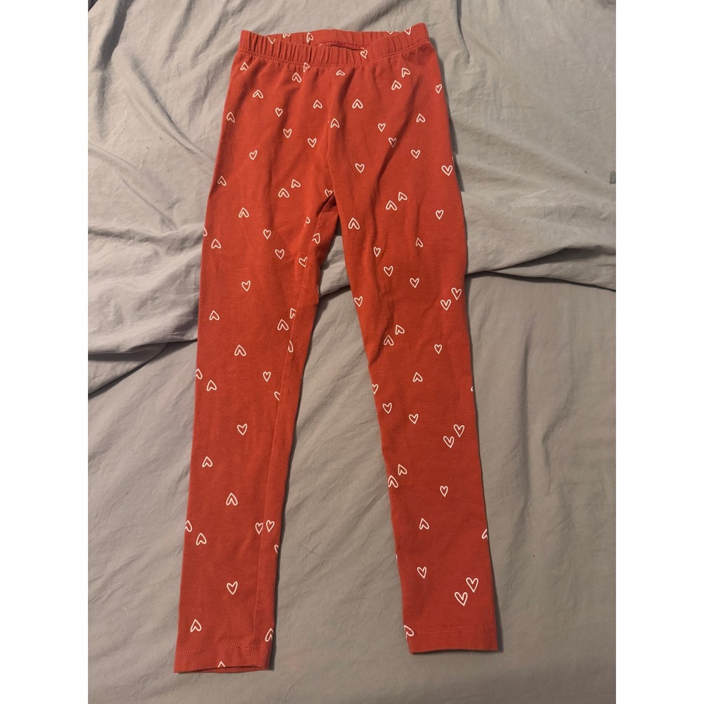 Cat & Jack Girls Orange Heart Print Leggings Size S 6/6X Stretch Cotton Pants